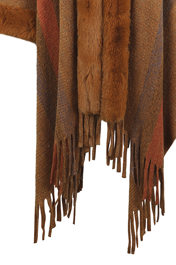 Color Block Fringe Poncho