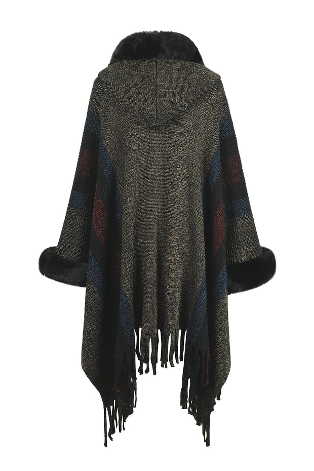 Color Block Fringe Poncho