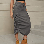 Ruched Denim Midi Skirt