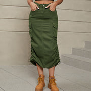 Ruched Denim Midi Skirt