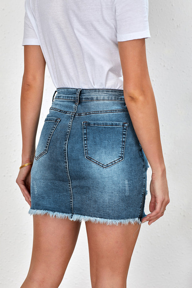 Distressed Denim Mini Skirt