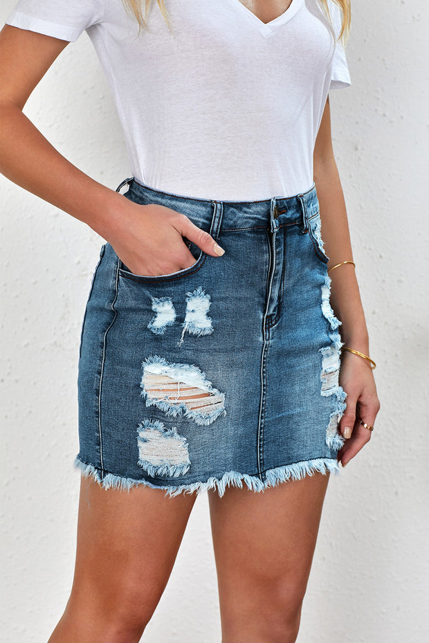 Distressed Denim Mini Skirt