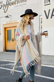 Color Block Fringe Poncho