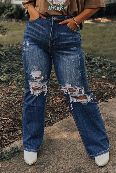 Dark Blue Distressed Jeans