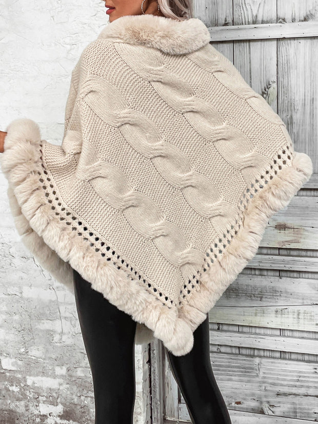 Faux Fur Cable-Knit Poncho