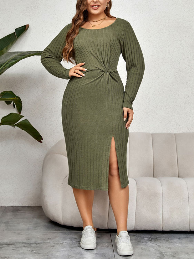 Ribbed Knit Twisted Midi