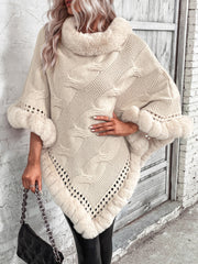 Faux Fur Cable-Knit Poncho