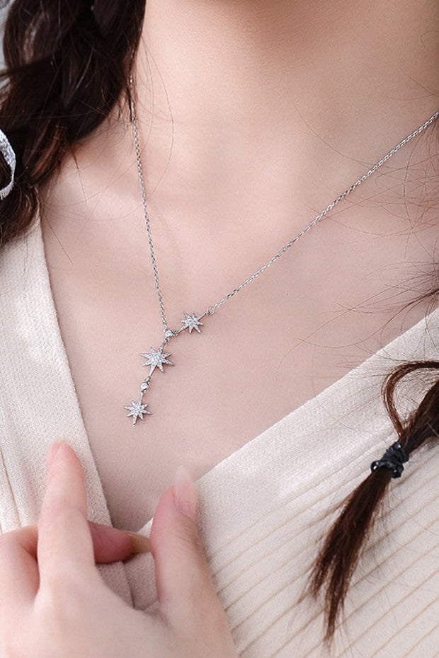 Sterling Silver 3 Star Drop Necklace