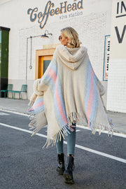 Color Block Fringe Poncho