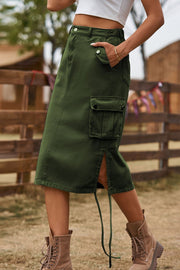 Midi Drawstring Denim Cargo Skirt