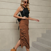 Ruched Denim Midi Skirt