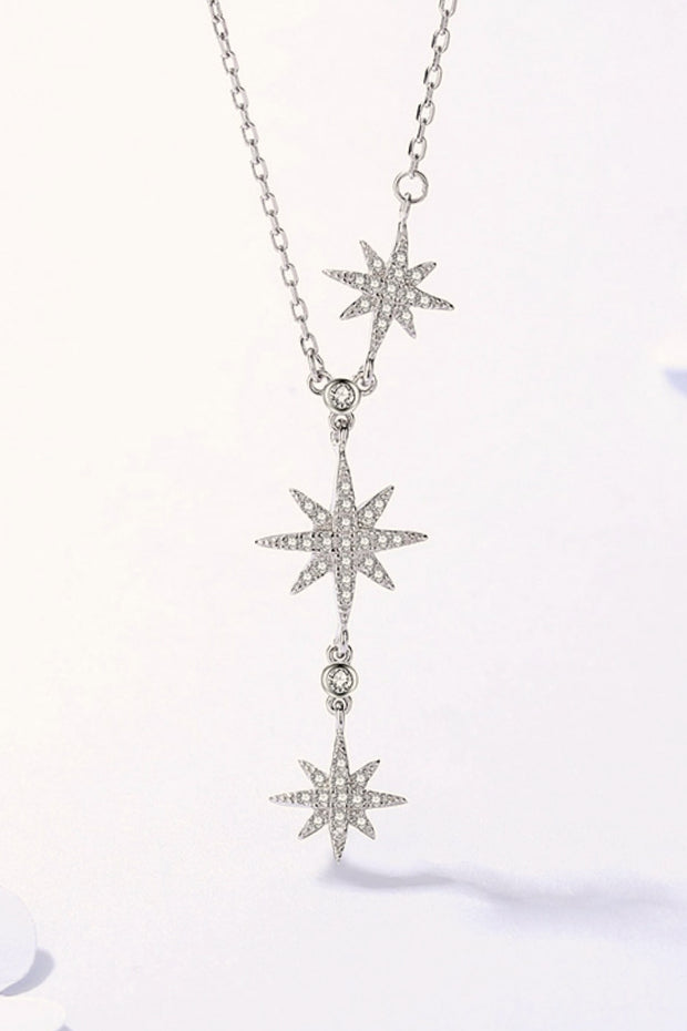 Sterling Silver 3 Star Drop Necklace