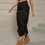 Ruched Denim Midi Skirt