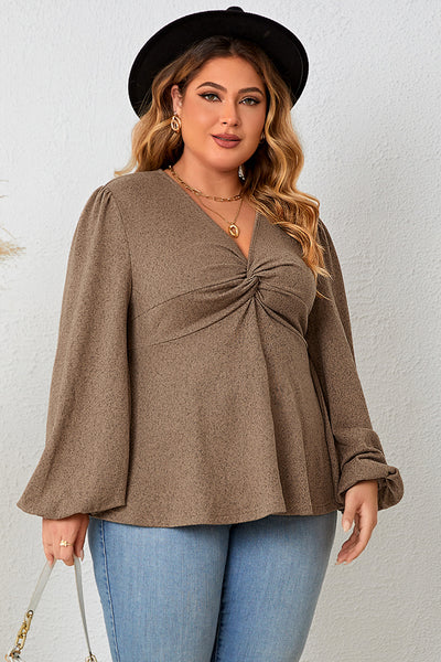 Taupe Twist Front Blouse