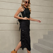 Ruched Denim Midi Skirt