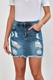 Distressed Denim Mini Skirt