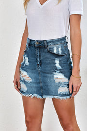 Distressed Denim Mini Skirt