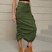 Ruched Denim Midi Skirt